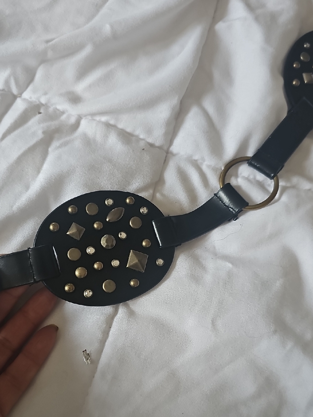 Studded Black Waist Belt with Ring Accent